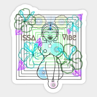 Psychedelic Issa Vibe Spacey Earth Girl (sea foam green bg, green and pink variation) Sticker